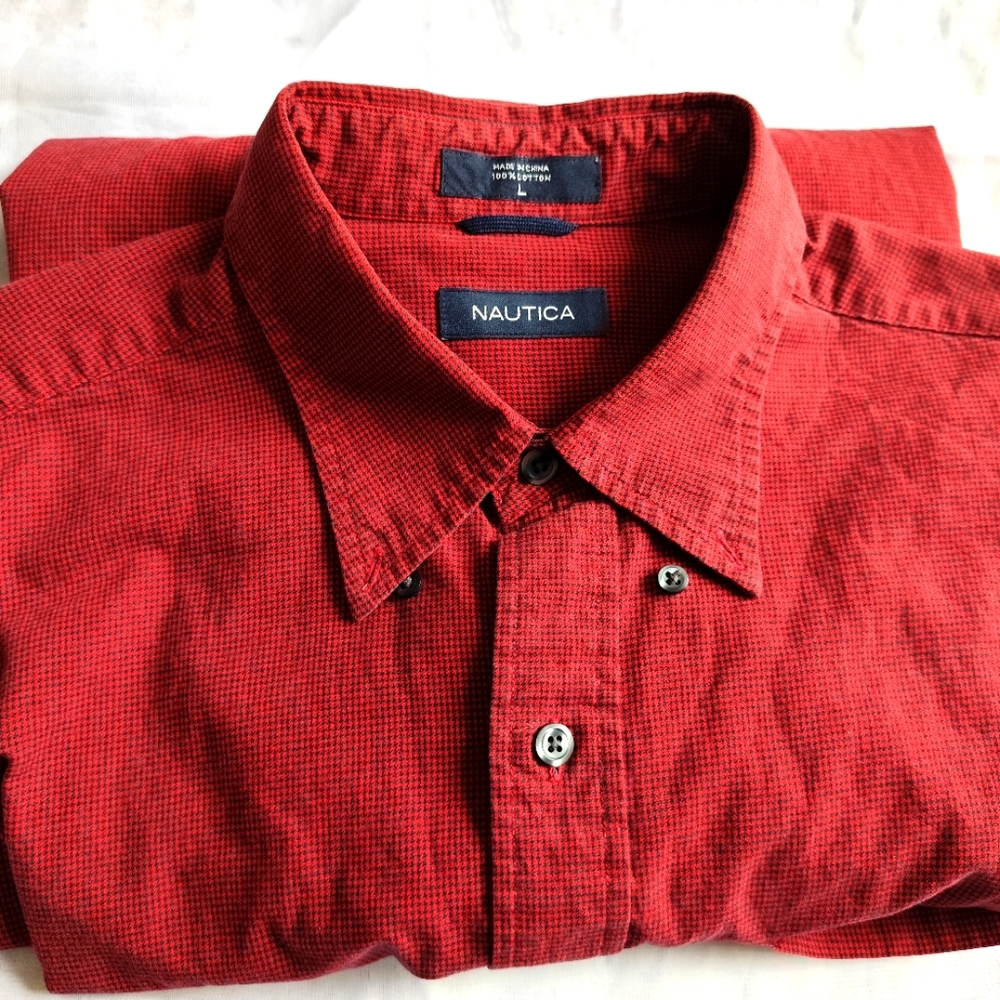 3/$30💜Men's Nautica Red Corduroy Cotton Button Down Shirt Sz L